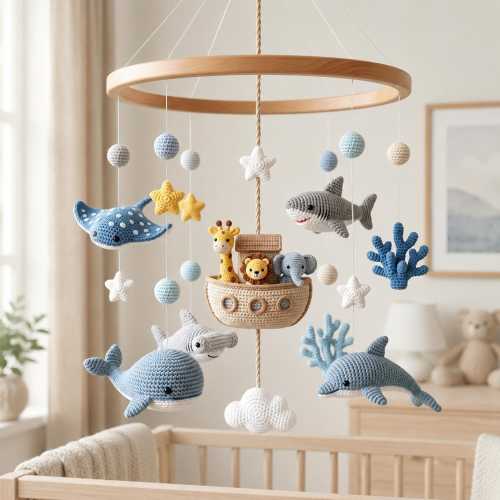 Crochet Ocean Baby Mobile, Noah's Ark Baby Mobile, Sea Animal Crib Mobile, Handmade Nursery Mobile, Coastal Nursery Decor, Baby Shower Gift