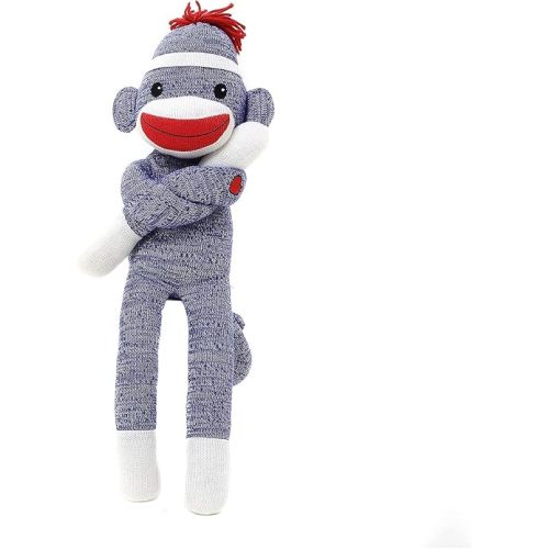 Adorable Sock Monkey, The Original Traditional Hand Knitted Stuffed Animal Toy Gift-for Kids, Babies, Teens, Girls and Boys Baby Doll Present Puppet (20" Blue)