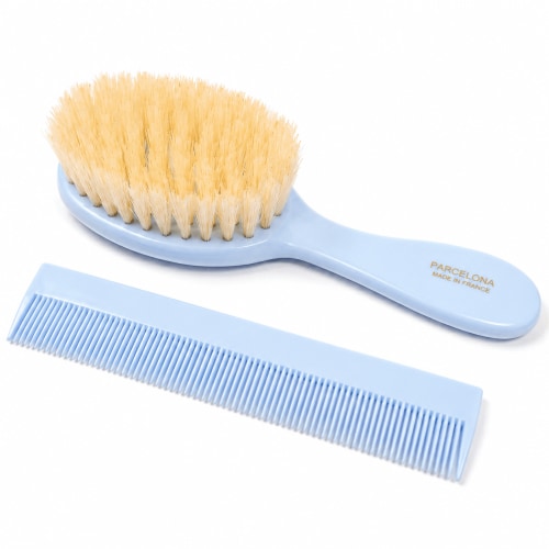 Parcelona French Grooming Combo 6” Celluloid Baby Brush and Comb for Toddlers (Blue)