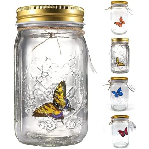 Butterfly Collection With LED Light - Animated Glass Jar Gift Decoration (Yellow)