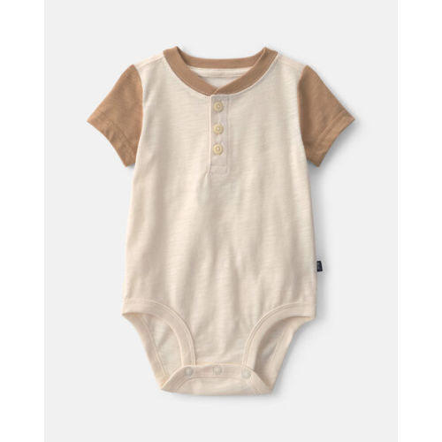 Baby Boy Henley Short-Sleeve Bodysuit - Cream/Brown - OshKosh B'gosh | Carter's
