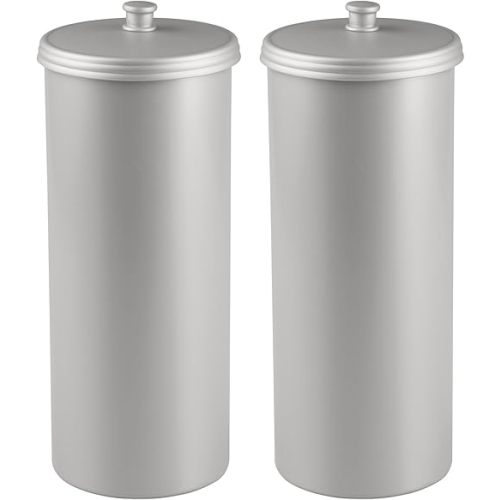 iDesign Freestanding Bathroom Toilet Paper Storage Holder with Lid for 3 Extra Rolls, 2-Pack, Silver