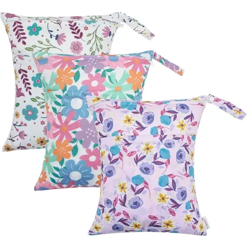 ALVABABY 3pcs Cloth Diaper Wet Dry Bags Waterproof Reusable with Two Zippered Pockets Travel Beach Pool Daycare Soiled Baby Items Yoga Gym Bag for Swimsuits or Wet Clothes 3L-ZM18A