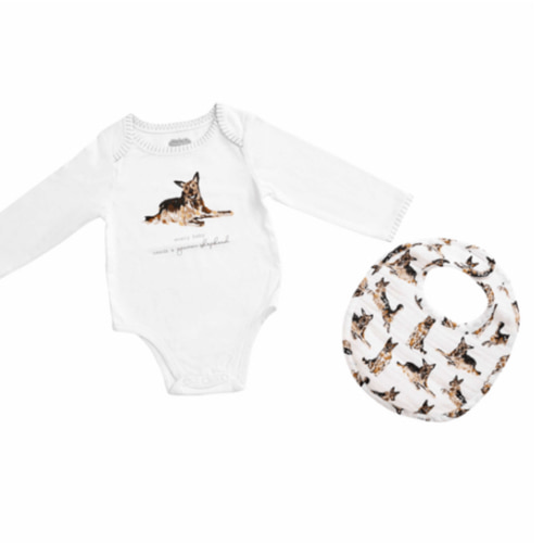 German Shepherd Dog Bodysuit and Bib Set | Mud Pie