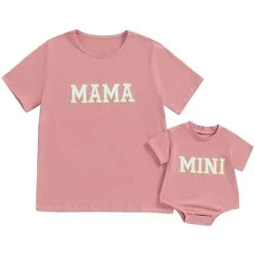 Mommy and Me Matching Shirts Outfit Cute Letter Graphic Tshirt Tops Mom and Mini Matching Outfits