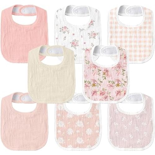 Muslin Bibs for Baby Boy Girl, Adjustable Fit for Drooling and Teething