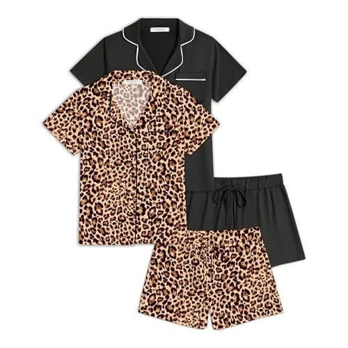 Ekouaer Womens Pajamas Set 2 Pack Button Down Summer Short Sleeve Pjs S-XXL | summer lounge set, soft fabric, adjustable strap, for wedding date night bridal party,for women, maternity