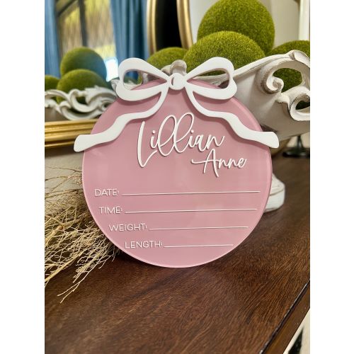 Bow Baby Birth Stat Sign Baby Girl Announcement Sign with Bow Acrylic Baby Hospital Sign Coquette Bow Birth Stats Sign Newborn Photo Prop