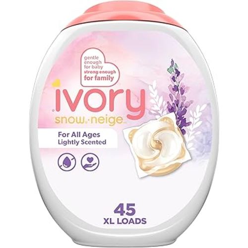 Ivory Snow Laundry Detergent Pacs Lightly Scented Lavender HE Compatible, 45