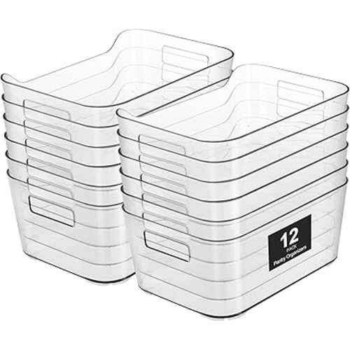 Heyuzb Pantry Organizers and Storage, 12 Pack Clear Plastic Storage Bins for Freezer, Multi-Use Organizer Bins for Kitchen, Office, Fridge, Cabinet and Shelf Organizing