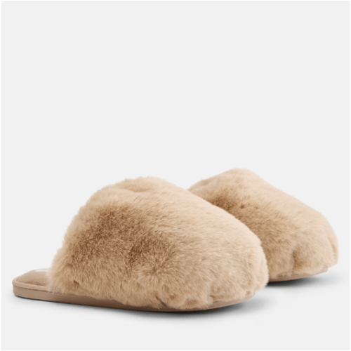Joyspun Women’s Faux Fur Puff Scuff Slippers