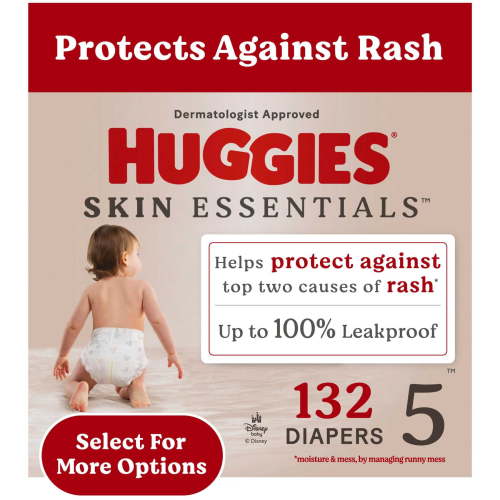Huggies Skin Essentials Baby Diapers, Size 5 (27+ lbs), 132 Count (Select for More Options)