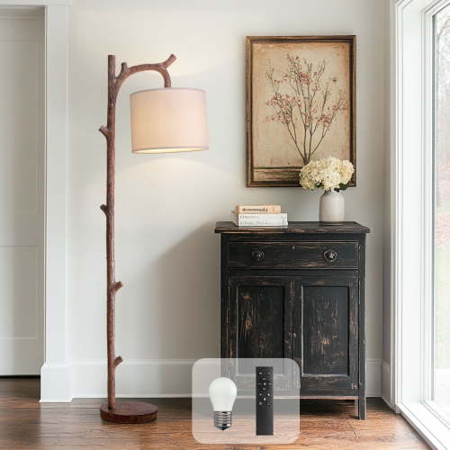 Oneach 61.5" Vintage Floor lamp for Living Room, Brown Resin Tree Trunk decoration Standing Lamp with Remote Control, dimmable bulb, suitable for Bedroom,Office