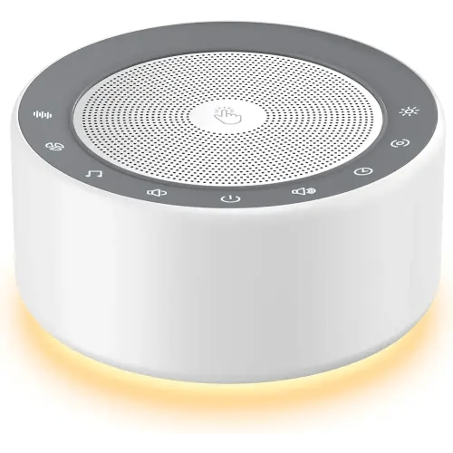 Kipcush White Noise Machine with Night Light – Nursery Sound Machine with Soft Non-Glare Lamp, 30 Soothing Sounds, 8 Color Lights, Up to 8-Hour Timer for Baby & Adults