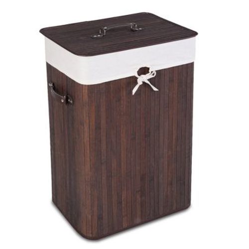 Costway Rectangle Bamboo Hamper Laundry Basket Washing Cloth Bin Lid Brown