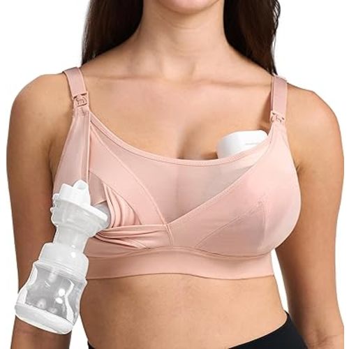Momcozy Mesh Support Pumping Bra Hands Free Suitable for 36C-44G, Comfortable Plus Size Pumping and Nursing Bra in One