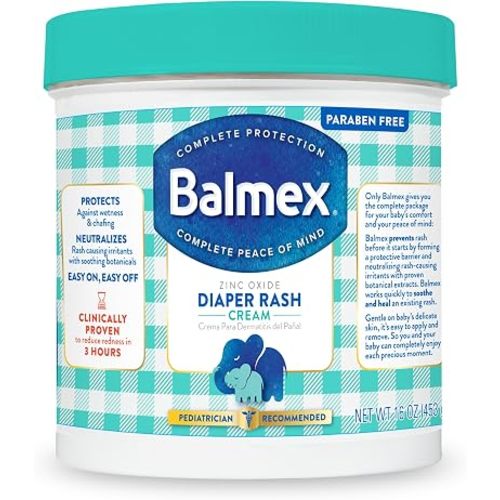 Balmex Fast-Acting Baby Diaper Rash Cream with Zinc Oxide + Soothing Botanicals, Pediatrician-Recommended, 16oz