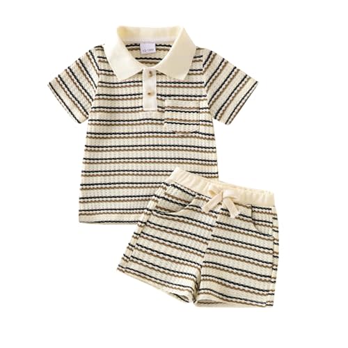 Toddler Boy Clothes, 2-Piece Striped Collared Shirt and Shorts Set | Soft Breathable Fabric, Striped Collared Shirt + Elastic Waist Shorts for Comfort, Daily Wear, Travel and Easy Machine Care