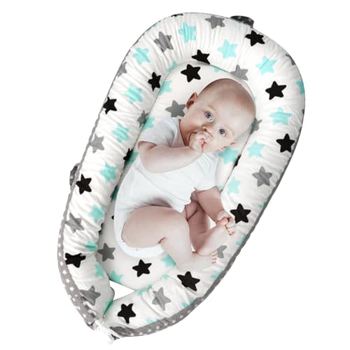 AMAWMW Baby Lounger for Newborn Infant Baby Nest Sleeper for 0-12 Months Removable Lounger Cover for Co Sleeping Washable Portable Adjustable Lounger Pillow Floor Seat for Travel Essentials
