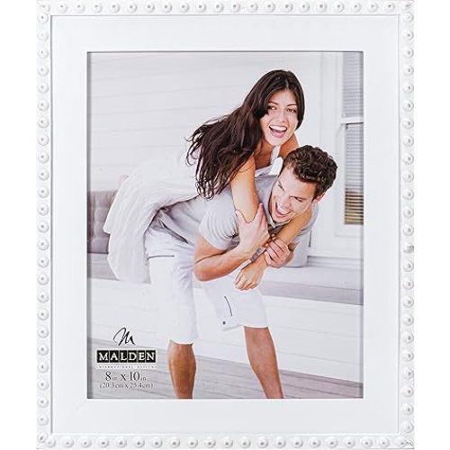 Malden International Designs 8x10 White Bead with Wood Mat Picture Frame MDF Wood Standard Photo Frame, White (2388-80)