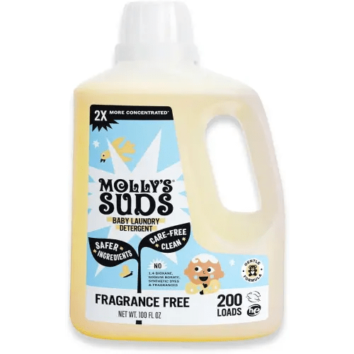 Molly's Suds Baby Liquid Laundry Detergent | Removes Formula, Poop & Spit-Up Stains | Extra Gentle for Infants, Babies, Toddlers (Fragrance Free, 200 Loads)