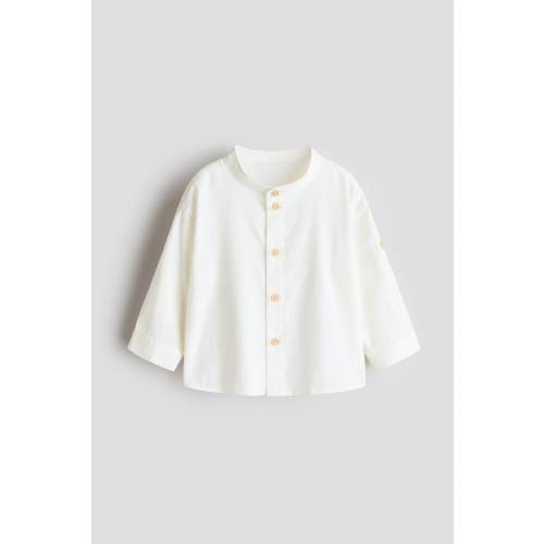 LINEN-BLEND BAND COLLAR SHIRT