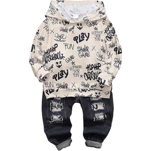 NZRVAWS Baby Boy Clothes Toddler Boy Outfit 2 3 4T 6 12 18 24 Month Fall Winter Hoodie Ripped Jeans Clothing