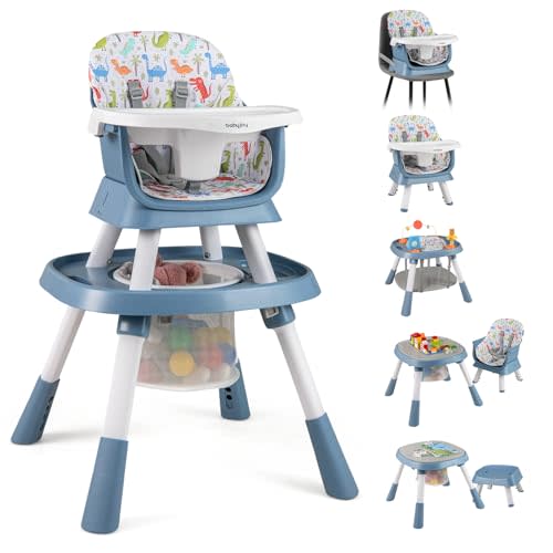 BABY JOY 16 in 1 High Chair, Convertible Baby Highchair for Babies and Toddlers with Activity Center, Booster Seat, Building Block Table, Toddler Chair with Safety Harness, Removable Tray (Blue)