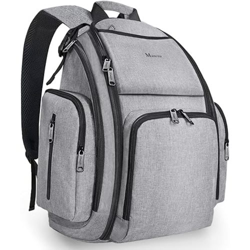 Mancro Diaper Bag Backpack, Large Multifunction Waterproof Travel Baby Changing Bag for Dad Mom with 4 Insulated Pockets and Stroller Straps, Maternity Baby Bag for Boys Girls, Grey
