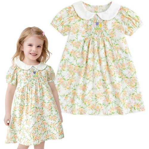 Curipeer Toddler Girl Dress Summer Floral Dresses for Girls Short Sleeve Playwear Sundress