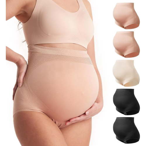 Momcozy Women's Maternity High Waist Underwear Pregnancy Seamless Soft Belly Support Panties Over Bump 5 Pack