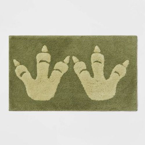 Dinosaur Feet Kids' Bath Rug - Pillowfort™: Aqua Green Tufted Cotton, Medium Pile, Kids Bathroom Mat, 1'8"x2'10"