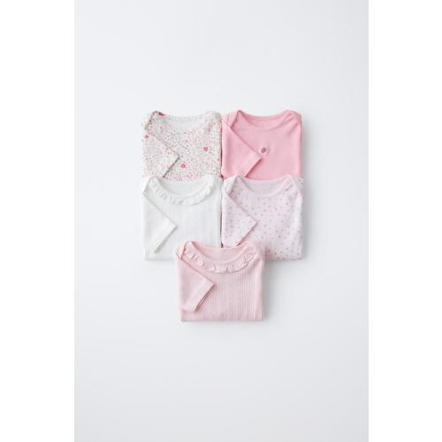 FIVE-PACK SHORT SLEEVE FLORAL & STRAWBERRY BODYSUITS - Pink | ZARA