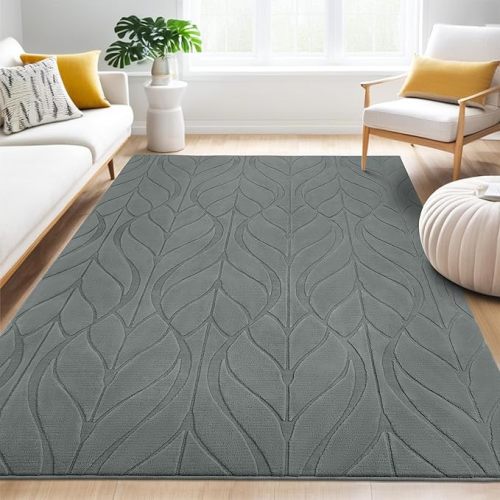 SHACOS Soft Area Rug for Living Room 6x9, Washable Non Slip Bedroom Rug Grey, Fluffy Large Rugs Carpet for Floor Living Room Kids Nursery Room, Home Decor Aesthetic - Leaf Pattern Design