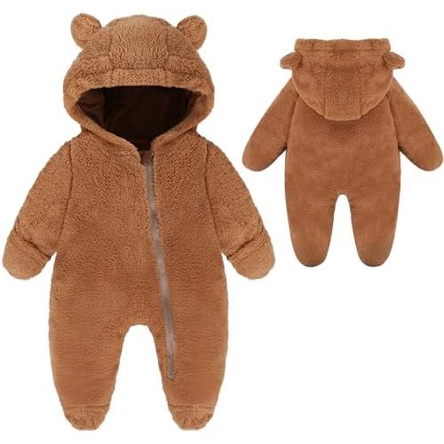 YMYDYFC Baby Fleece Hooded Romper Winter Outwear Jumpsuit Snowsuit Bear Ear Outfits for Boys Girls