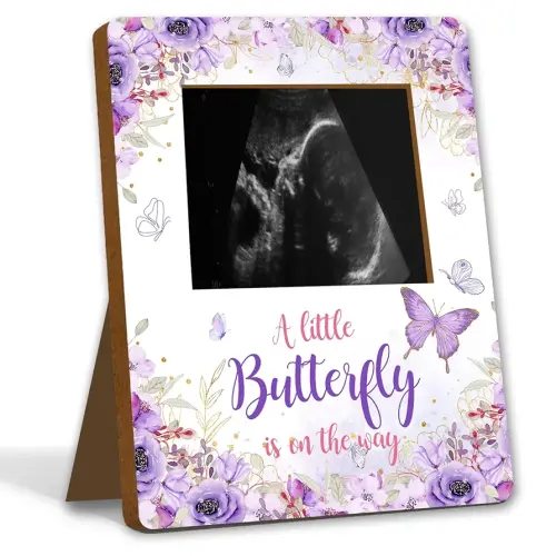 ALodr Butterfly Baby Shower Decorations, Butterfly Baby Shower Sign Picture Frame, Girl Decor for Gender Reveal, Pregnancy Milestone Keepsake, Pregnancy Announcement Sonogram Photo Frames