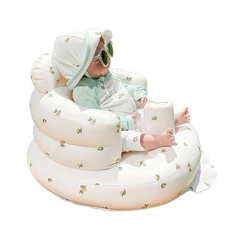 AirSwim Inflatable Baby Seat, Inflatable Baby Chair with Built-in Pump | Blow Up Baby Chair for Babies From 3 Months, Infant Inflatable Chair Floor Sofa for Learning to Sit, Palying, Camping, Orange