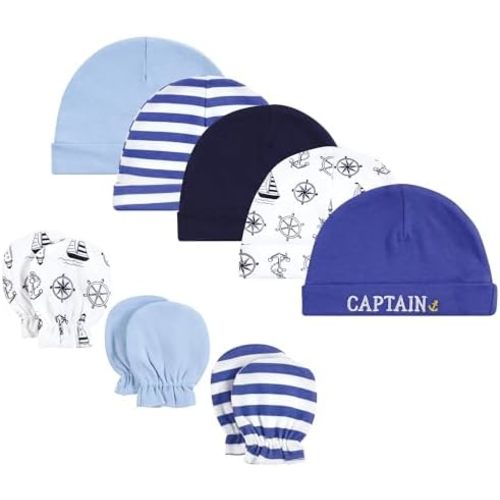 Hudson Baby Unisex Baby Cotton Cap and Scratch Mitten Set