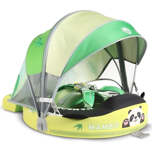 Mambobaby Baby Pool Float with Canopy, Non-Inflatable Infant Swim Float with Safe Seat and Tail Support for 3-24 Months, UPF 50+ Sun Protection
