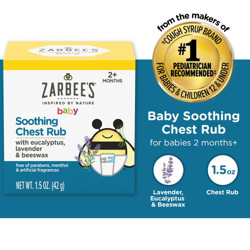 Zarbee's Natural Infant Cough Remedy, Calm Essential Baby Soothing Chest Rub with Eucalyptus & Lavender, 1.5 Ounce