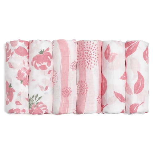 Walmart Black Friday Deals 2025 - GLLQUEN BABY Baby Muslin Swaddle 6-Pack Breathable Cotton Blankets for Newborn Girls 27x27 Inches Pink Floral