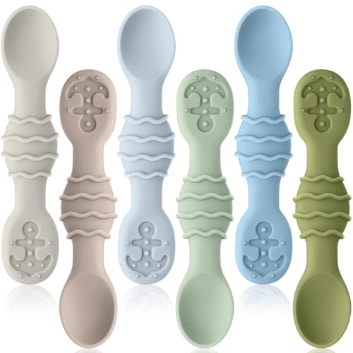 Silicone Baby Spoons - Baby Utensils for Infants & Toddlers, Self-Feeding Set of 6 Pack