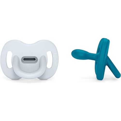 Color Essence SX PRO Silicone Baby Pacifier 2Pk, Made with 100% Soft Silicone, Baby Essentials Perfect for Breastfeeding Babies, Designed in Spain, 6-18 Mths, Ballad Blue/Deep Ocean