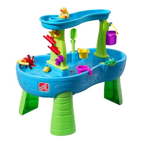 Step2 Rain Showers Splash Pond Water Table, Kids Water and Sand Activity Sensory Playset, Summer Outdoor Toys, 13 Piece Water Toy Accessories, For Toddlers 1.5+ Years Old, Blue & Green