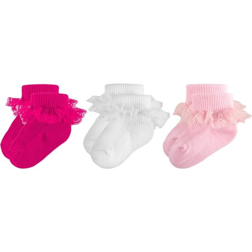 Baby Girl Ruffle Socks Eyelet Double Lace Turn Cuff Ankle Frilly Dress Socks for Newborn/Infant/Toddler/Little Kids