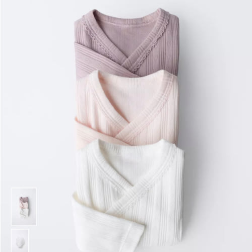 0-6 MONTHS/ THREE-PACK OF LONG SLEEVE BODYSUITS WITH KIMONO COLLAR - Pink | ZARA United States