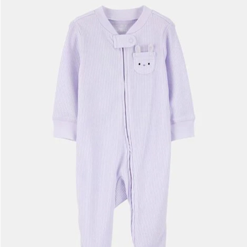 Baby Girl Bunny 2-Way Zip Ribbed Sleep & Play Pajamas - Purple | Carter's