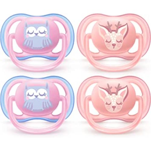 Philips AVENT Ultra Air Pacifier, 0-6 Months, Owl/Deer, 4 Pack, SCF085/08