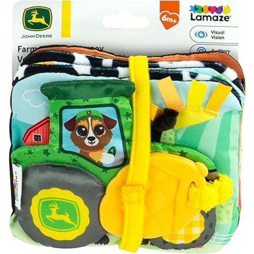 LAMAZE John Deere Farm to Table Travel Book | Soft Folding Baby Book with Colorful and White Black and White Pages, Crunch Sounds, Ribbons and Chew Toys, Starting