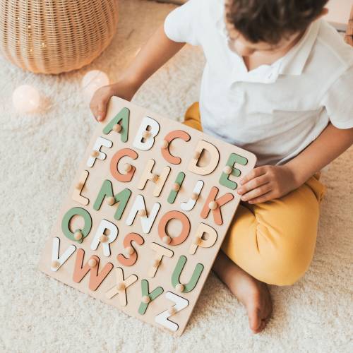 READY TO SHIP Pastel Wooden Alphabet Puzzle for Kids Easter Gifts Montessori Learning Puzzle Children’s Games First Birthday Gift